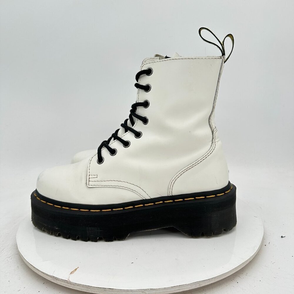 Dr. Martens Jadon Women Size 7 White Leather 8 Hole Platfom Side Zip Combat Bo